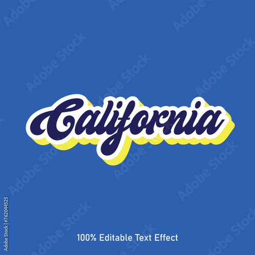 California text effect vector. Editable college t-shirt design printable text effect vector