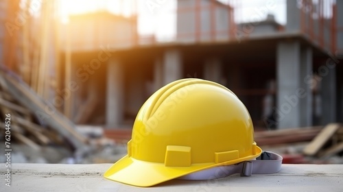 a yellow construction helmet lying on a building project