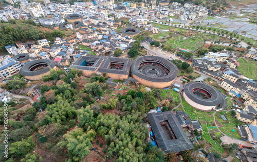 Yongding Scenic Spot of the Earthen Building in Fujian Province, China photo