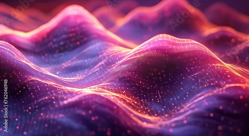 Iridescent neon wave in fluid 3D motion, set against a vibrant, holographic abstract background. Lifelike HD camera effect.