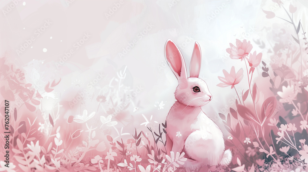 Pink Rabbit in Floral Fantasy
