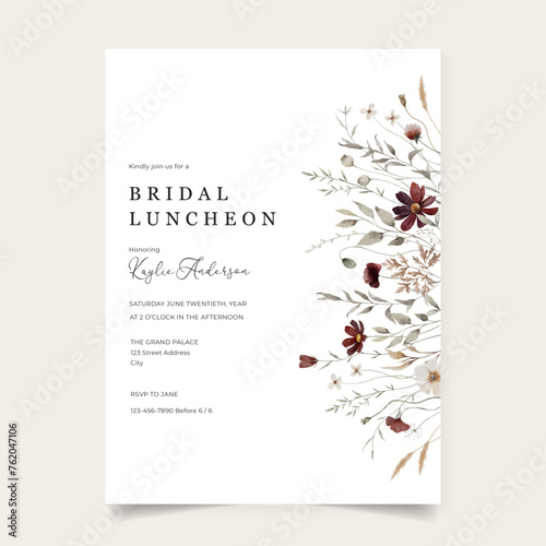 Bridal Luncheon Invitation Party with Delicate Pressed Wild Flower