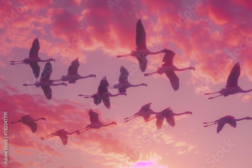 Flamingos Dancing in the Sky © Hashi