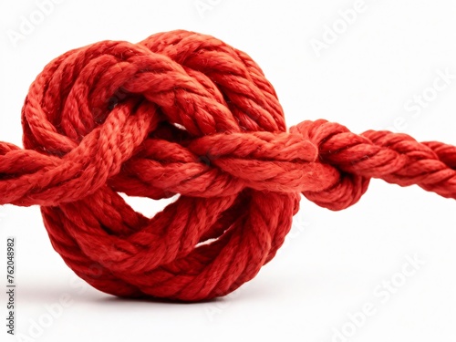 Red rope in a knot isolated on white background.