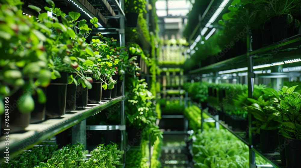 Row of Green Plants in a Hydroponic Greenhouse Row of Green Plants in a Hydroponic Greenhouse