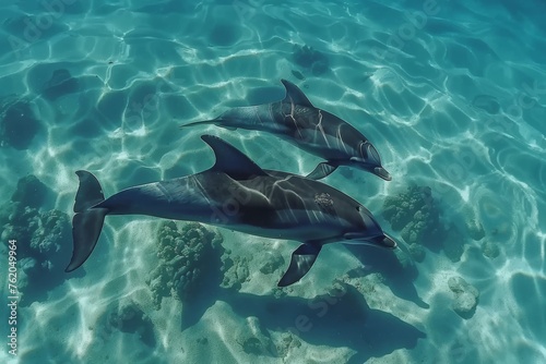 Mother Dolphin and Her Young