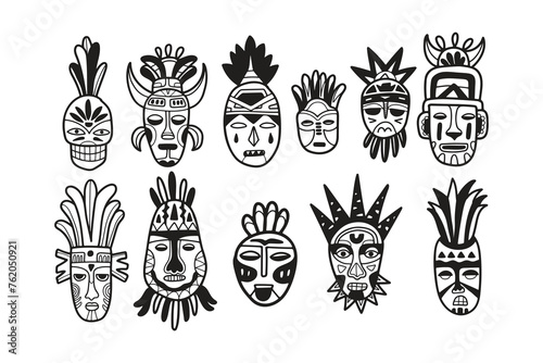 Hand Drawn tribal mask in flat style