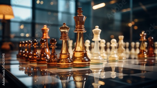 Chess Board With Multiple Chess Pieces photo