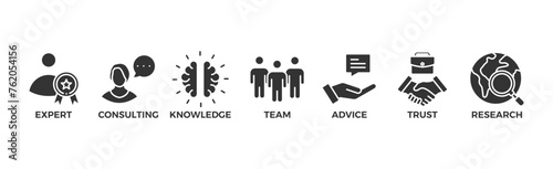 Expertise banner web icon vector illustration concept representing high-level knowledge and experience with an icon of expert, consulting, knowledge, team, advice, trust, and research