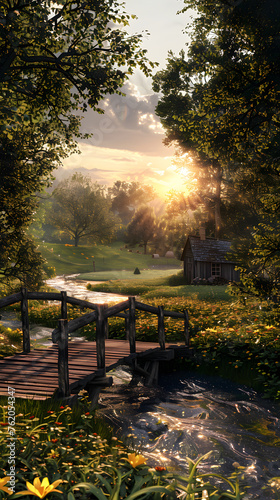 Tranquil countryside: A Harmony of Serenity and Nature in the Golden Sunset