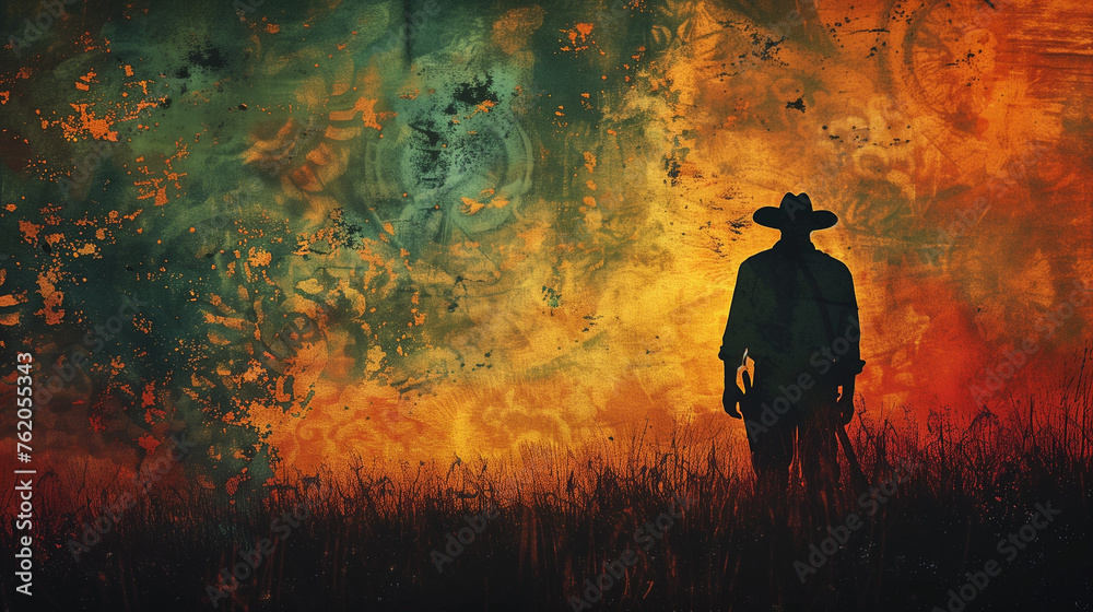 A solitary man stands stoically in a vast field, surrounded by the beauty of nature and freedom, Juneteenth Freedom Day A solitary man stands stoically in a vast field, surrounded by the beauty of nature and freedom, Juneteenth Freedom Day
