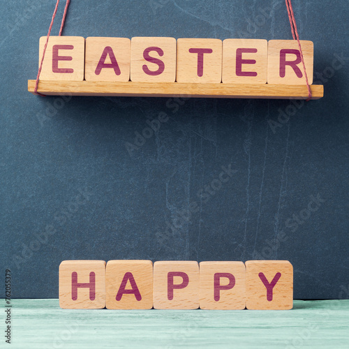 Happy Easter Concept with Wooden Blocks