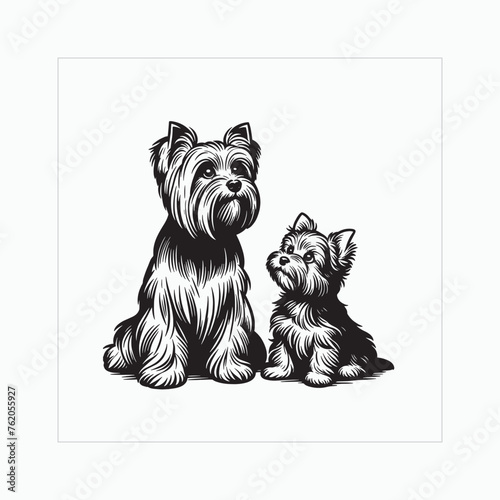 Silky Terrier Dog Family Clipart illustration Vector

