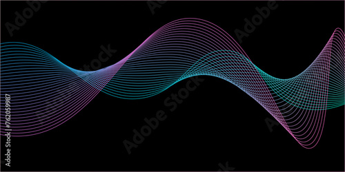 Frequency sound waveform, voice graph signal,Dark Wave wallpaper shiny. Suitable for presentation,Backdrop with lines and waves.gradient abstract wave on black background,