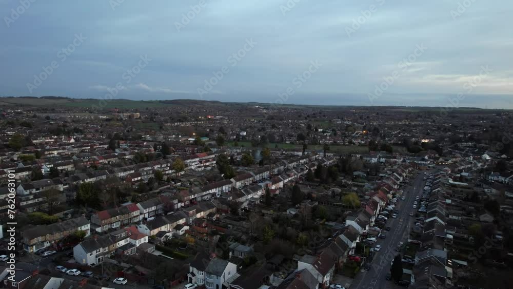 Aerial View of Residential Estate During Sunset. Luton, England UK. March 18th, 2024