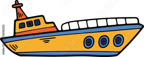 Hand Drawn Yacht or private boat in flat style
