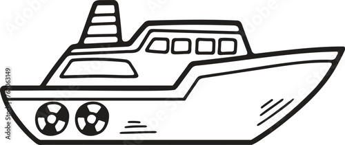 Hand Drawn Yacht or private boat in flat style