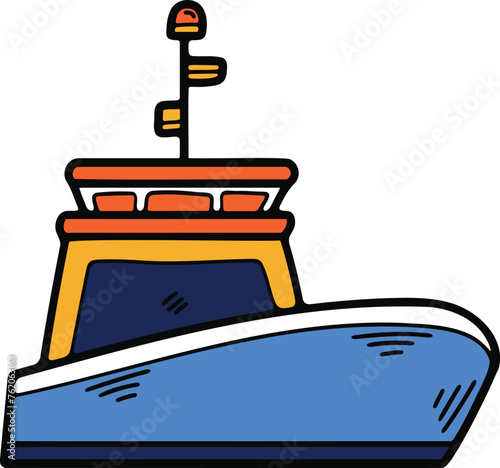 Hand Drawn Yacht or private boat in flat style