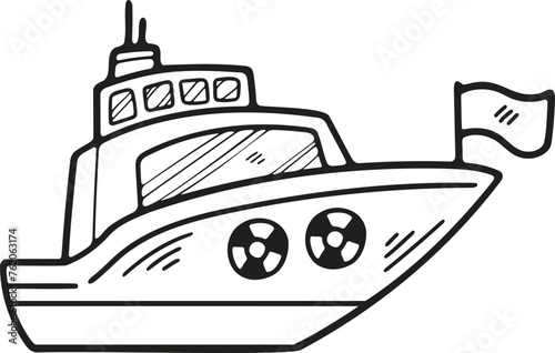 Hand Drawn Yacht or private boat in flat style