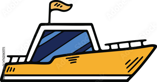 Hand Drawn Yacht or private boat in flat style