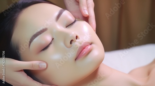 young woman doing facial treatment in salon