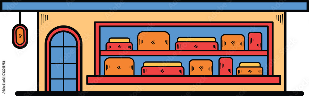 Hand Drawn Shop fronts and buildings in flat style Hand Drawn Shop fronts and buildings in flat style