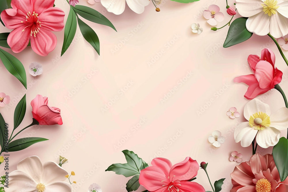 square frame of flowers with empty space in middle for your text
