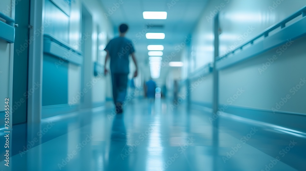 Medical Professionals in Blurred Hospital Corridor: Atmosphere of Care and Activity Medical Professionals in Blurred Hospital Corridor: Atmosphere of Care and Activity