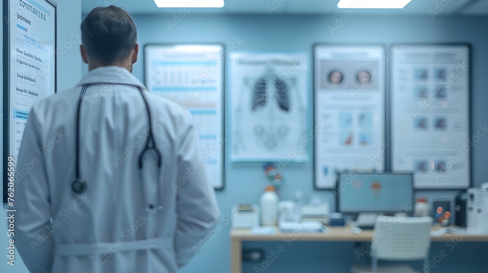 Obraz premium Medical Posters in a Defocused Doctor's Office: A Study of Respiratory Anatomy