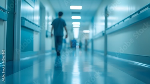Medical Professionals in Blurred Hospital Corridor: Atmosphere of Care and Activity