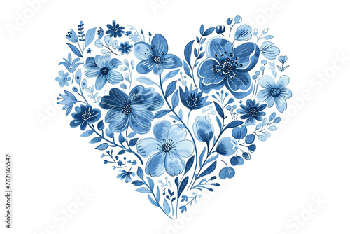 floral illustration of blue heart on white
