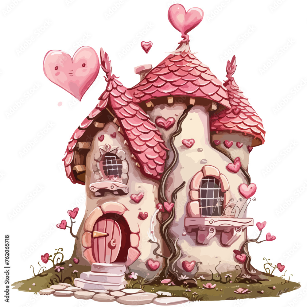 Valentines Fairy house Clipart isolated on white background