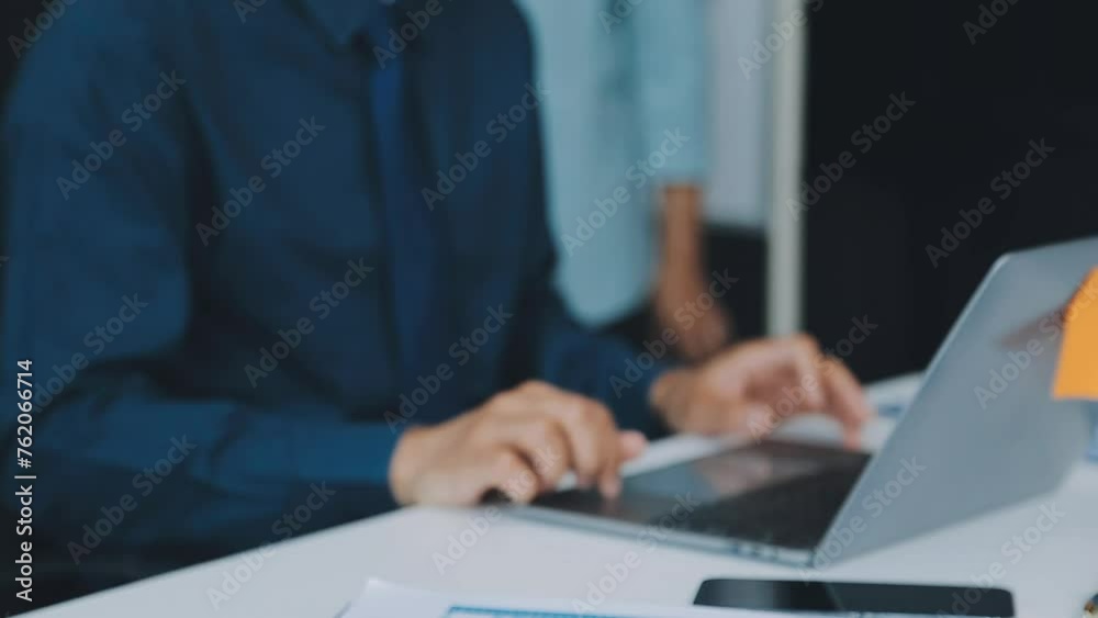 Business team meeting present, investor colleagues consultation and conference new strategy plan business and market growth on financial document graph report, Meeting and Talking.