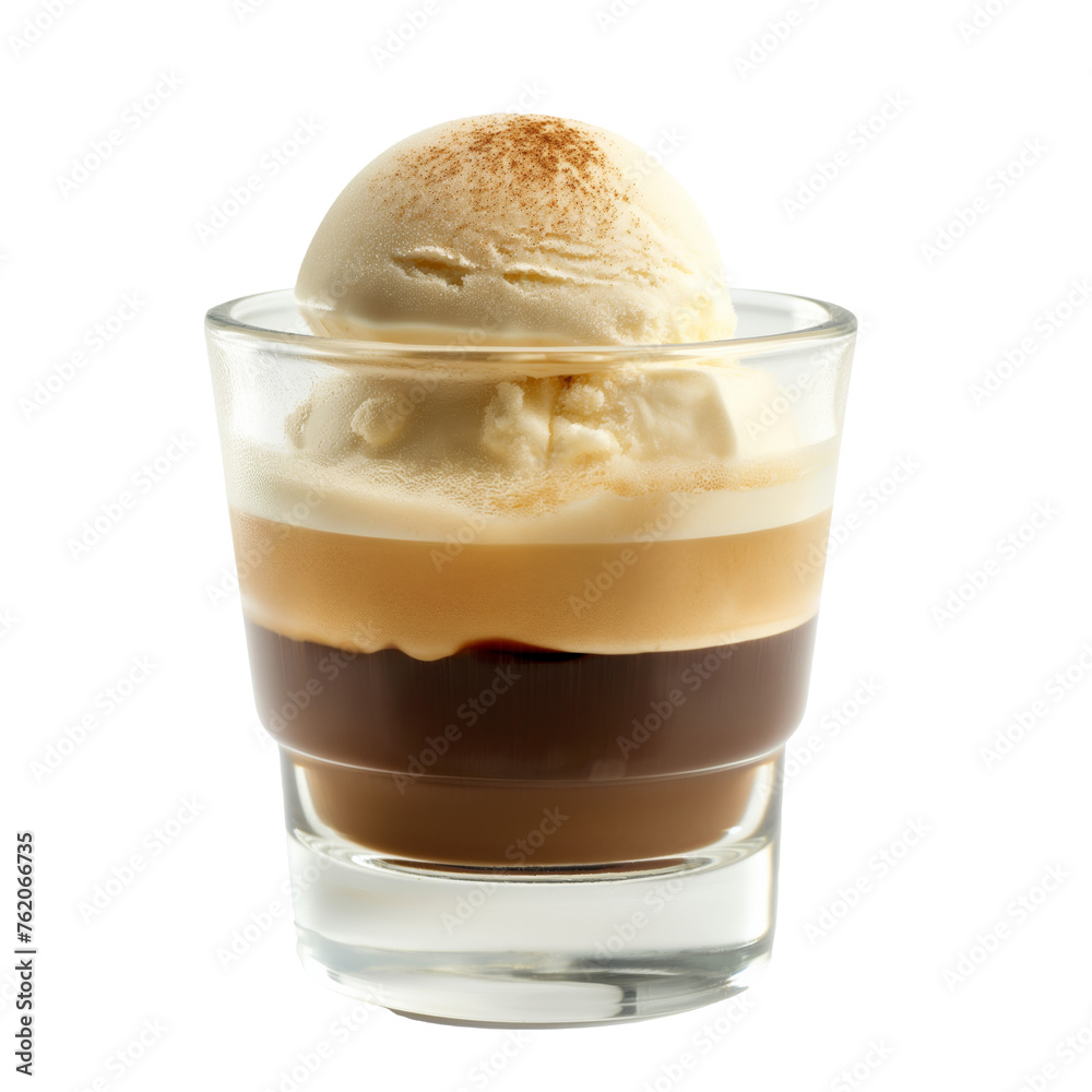 affogato, featuring a scoop of velvety vanilla ice cream submerged in a shot of hot espresso isolated on white affogato, featuring a scoop of velvety vanilla ice cream submerged in a shot of hot espresso isolated on white