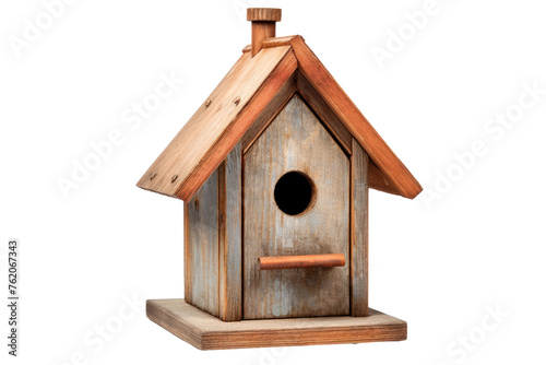 A Wooden Birdhouse With a Brown Roof. On a White or Clear Surface PNG Transparent Background.