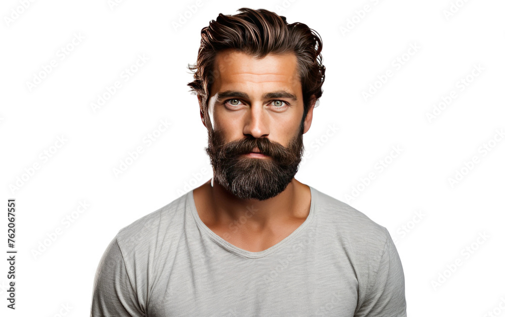 A Man With a Beard and Grey Shirt. On a White or Clear Surface PNG Transparent Background. A Man With a Beard and Grey Shirt. On a White or Clear Surface PNG Transparent Background.