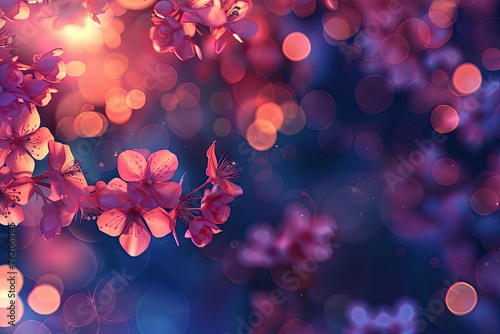 Blossom background with bokeh light and sakura flowers