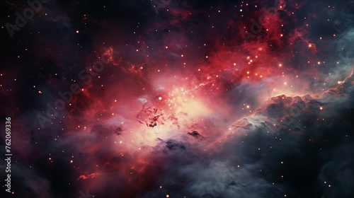 Galaxy exploration through outer space towards glowing milky way galaxy. glowing nebulae, clouds and stars field. Background