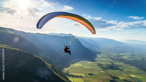 paraglider man drifting in beautiful mountains