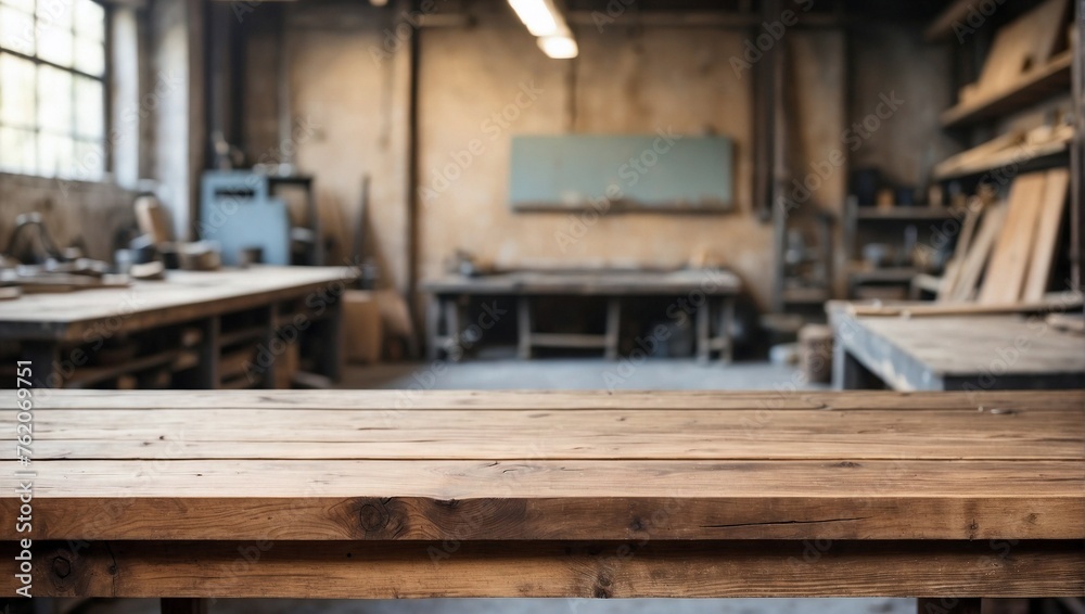 Empty Wooden Table Background Blurred Repair Shop, Wooden Table Empty Wooden Table Background Blurred Repair Shop, Wooden Table