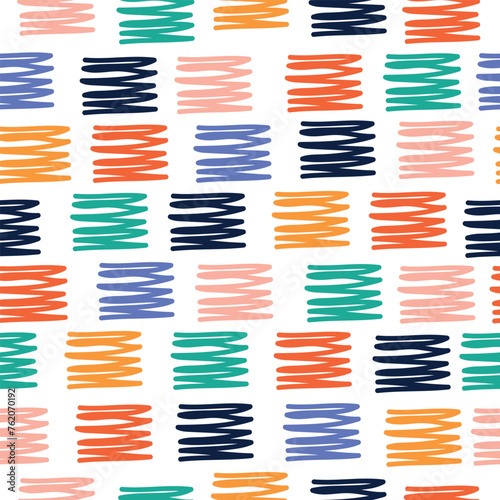 Seamless pattern with abstract lines in a childish style. Bright summer seamless background.