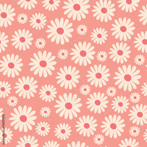 Seamless pattern with daisies on a peach background. Design of fabric  cover  packaging. Summer bright print.