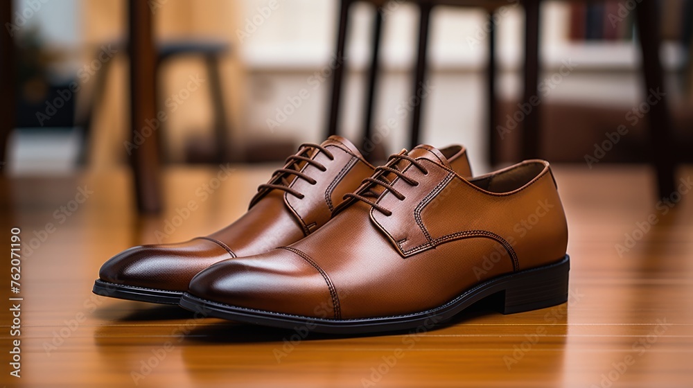 A pair of brown dress shoes, freshly polished and ready for use.