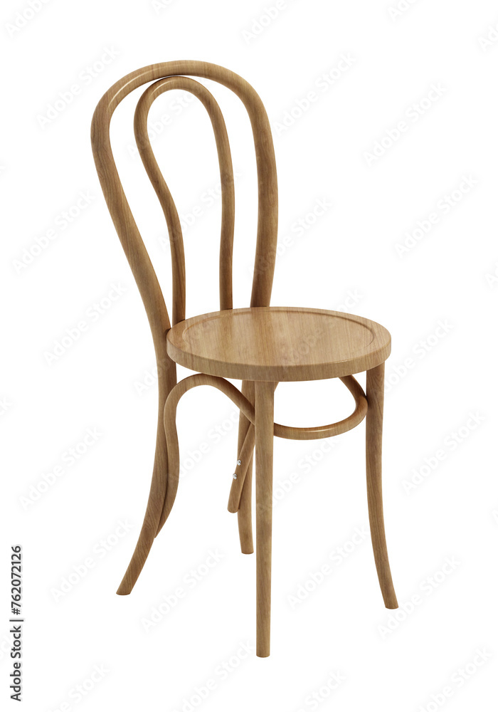 A traditional wooden kitchen chair isolated on transparent background. 3D illustration A traditional wooden kitchen chair isolated on transparent background. 3D illustration