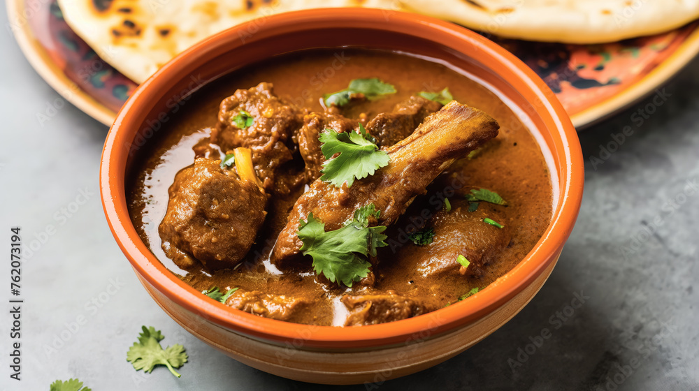 Rich Lamb Mutton Curry with Tandoori Roti - Indian Main Course Cuisine Rich Lamb Mutton Curry with Tandoori Roti - Indian Main Course Cuisine