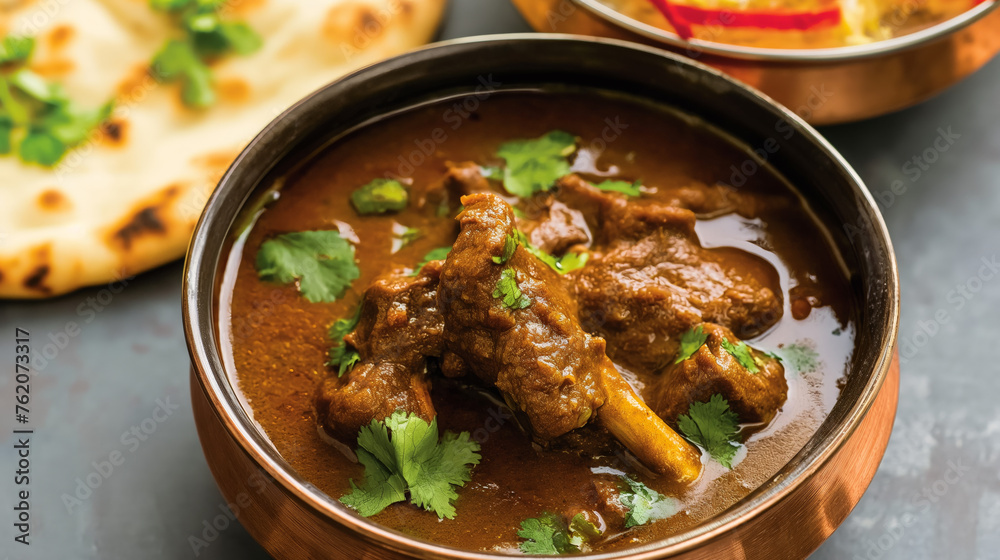 Rich Lamb Mutton Curry with Tandoori Roti - Indian Main Course Cuisine Rich Lamb Mutton Curry with Tandoori Roti - Indian Main Course Cuisine