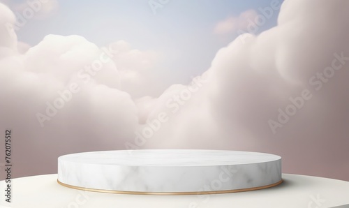 Cloud enveloped white podium mockup for product showcase 