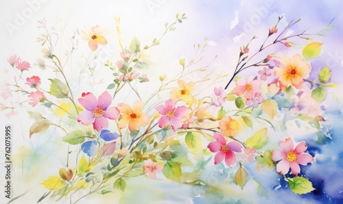 Vibrant watercolor artwork of beautiful flowers, embracing the spring concept 
