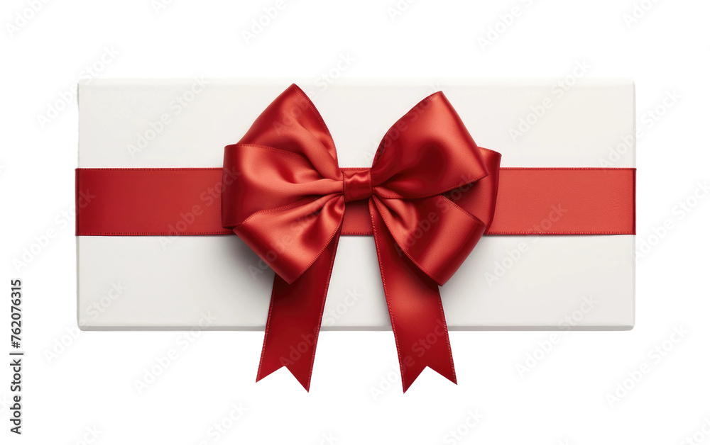 White Box With Red Ribbon and Bow. On a White or Clear Surface PNG Transparent Background. White Box With Red Ribbon and Bow. On a White or Clear Surface PNG Transparent Background.