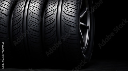 car tires lined up black studio shot background